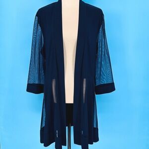 R‎ & M Collection Navy Blue Mesh Panel Open Front Duster Jacket Womens Size 18
